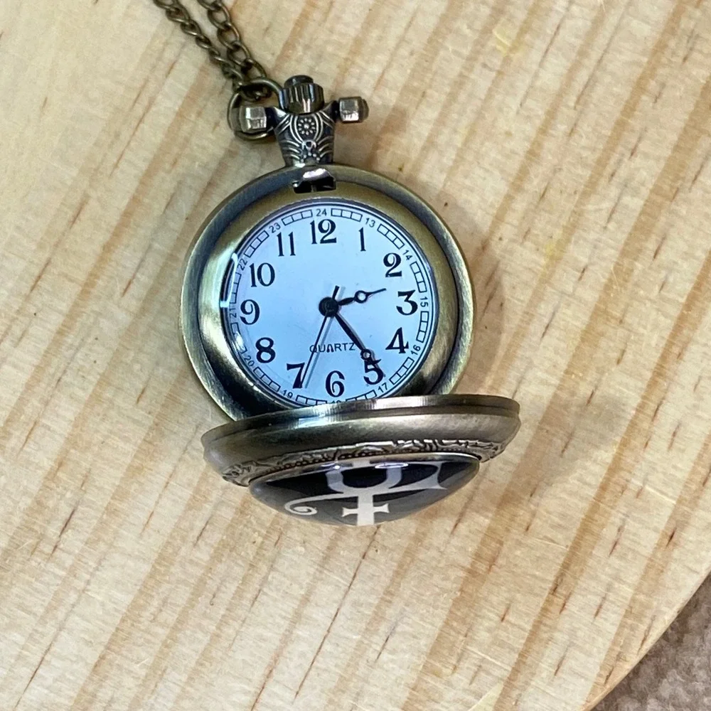 Prince Love Symbol Pocket Watch Necklace Unisex Bronze Steampunk Music Fan *FLAW